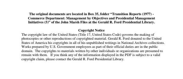 Transition Reports (1977) - Commerce Department: Management by Objectives and Presidential Management Initiatives (5)