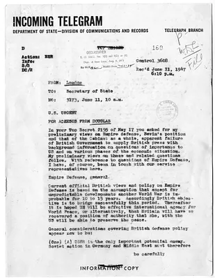 Telegram from Lewis Douglas to Dean Acheson
