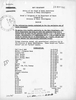 Brief of Telegrams of the Department of State, Prepared by Division of Naval Intelligence