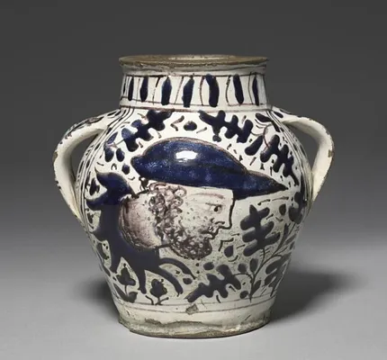 Two-Handled "Oak Leaf" Drug Jar with Male and Female Portraits