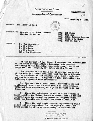 Memorandum of Conversation with Secretary of State and Members of the House of Representatives