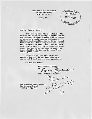 Letters Between Eleanor Roosevelt and Robert F. Kennedy Parole Case