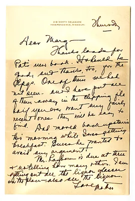 Letter from Bess W. Truman to Margaret Truman with Attached Newspaper Clipping
