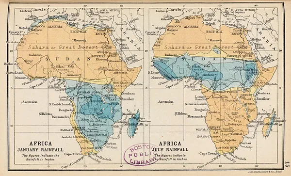 Africa January rainfall -- Africa July rainfall