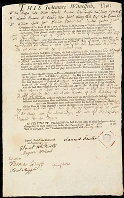 Charlotte Daws indentured to apprentice with Samuel Fowler of Westfield, 21 June 1793
