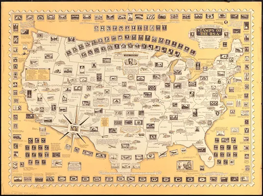 The pictorial map, stamps of the U.S.A.