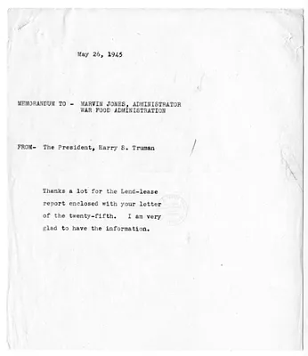 Correspondence Between President Harry S. Truman and Marvin Jones, with Attached Report