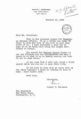 Letter from Samuel Rosenman to President Harry S. Truman