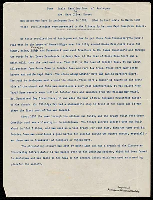 Some early recollections of Annisquam