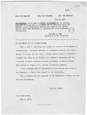 Press Release, Letter from President Harry S. Truman to the Senate of the United States