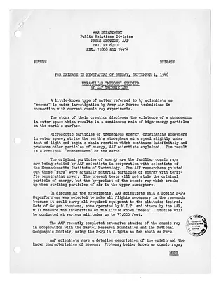 War Department Press Release