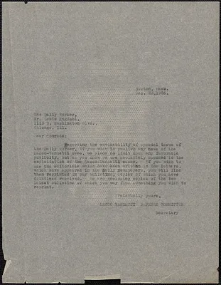 Sacco-Vanzetti Defense Committee typed letter (copy) to J. Louis Engdahl (The Daily Worker), Boston, Mass., December 23, 1926