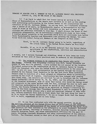 Remarks of Senator John F. Kennedy on the St. Lawrence Seaway Bill January 14, 1974