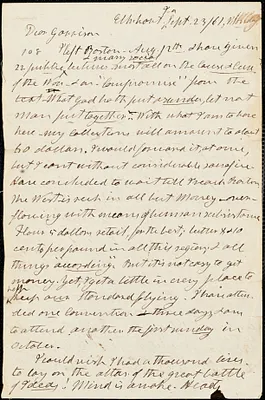 Letter from Henry Clarke Wright, Elkhart, I[ndian]a, to William Lloyd Garrison, [18]61 Sept[ember] 23