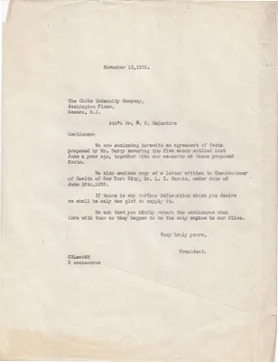 Letters Sent to W.H. Galentine, November 12, 1929