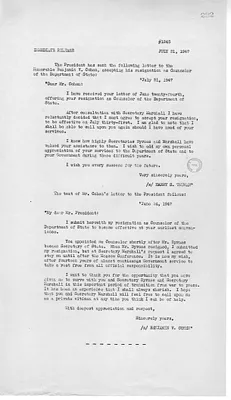 Press Release, Correspondence Between President Harry S. Truman and Benjamin V. Cohen