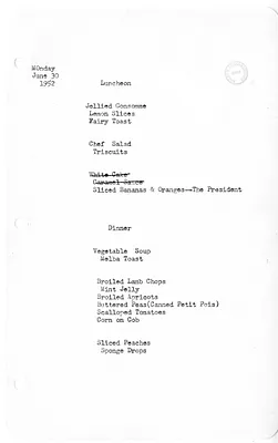 White House Luncheon and Dinner Menu