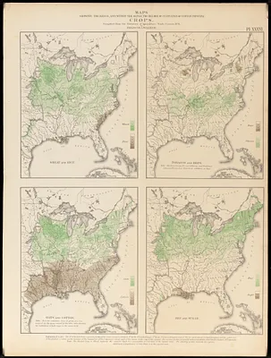 Maps showing the range, and, within the range, the degree of cultivation of certain principal crops