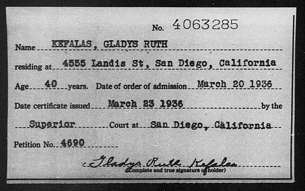 Kefalas, Gladys Ruth - 1936