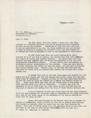 Letters Sent to Dr. S.C. Lind, December 1, 1927