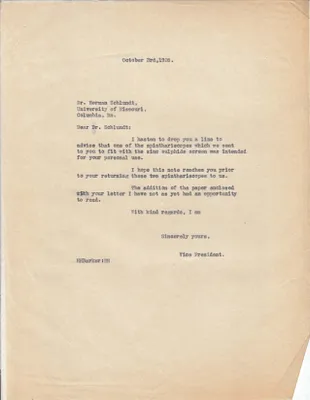 Letters Sent to Dr. Herman Schlundt, October 3, 1928