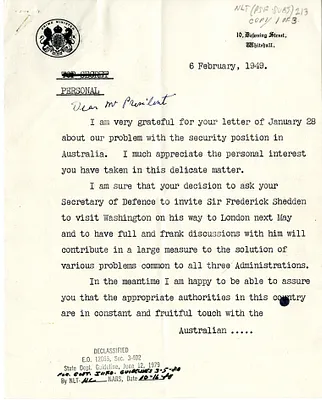 Letter from Prime Minister Clement Attlee to President Harry S. Truman