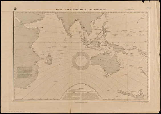 Great circle sailing chart of the Indian Ocean