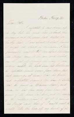 Letter to 'Bella', Lincoln, from 'Willie' [husband], Boston, February-September 1860