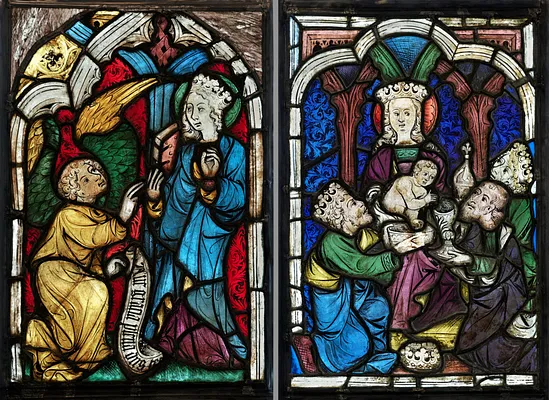 Two Windows Depicting the Annunciation and Adoration of the Magi