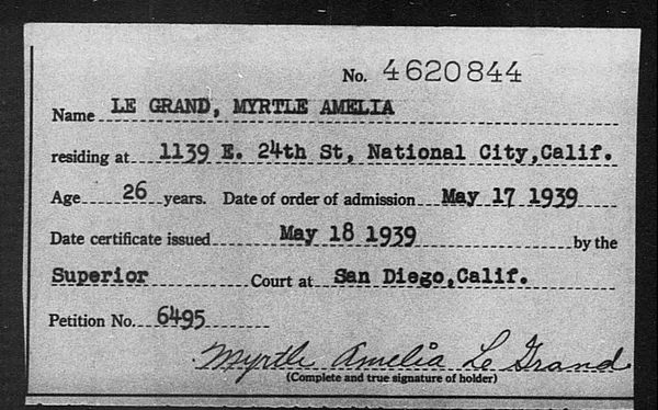 Legrand, Myrtle Amelia - 1939