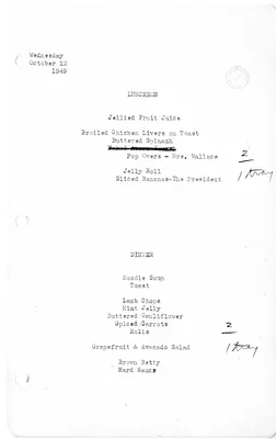 White House Luncheon and Dinner Menu