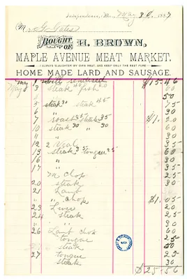 Bill from Maple Avenue Meat Market to George P. Gates