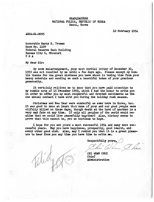Letter from Chi Whan Choi to Former President Harry S. Truman