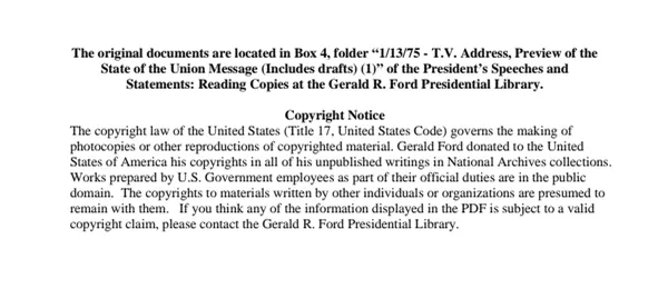 1/13/75 - T.V. Address, Preview of the State of the Union Message (Includes drafts) (1)