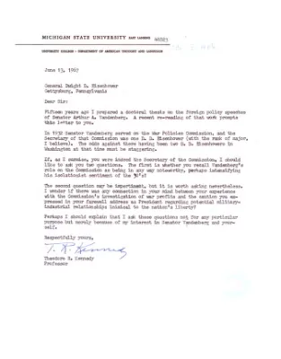 Letter, Theodore R. Kennedy to Dwight D. Eisenhower