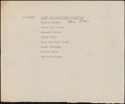 [Citizens National Committee for Sacco and Vanzetti] typed document (copy),[July-August 1927]: Suggested names of organizing committee