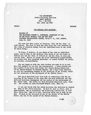 War Department Press Release