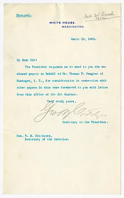 Correspondence from George B. Cortelyou to E. A. Hitchcock