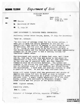 Telegram from Everett Drumright to Secretary of State Dean Acheson