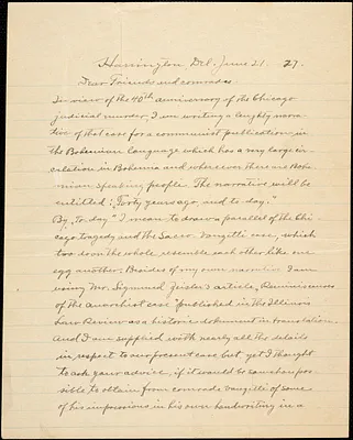 Leonard Schwartz autographed letter signed to Friends and Comrades, Harrington, Del., 21 June 1927