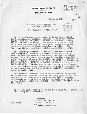 Memorandum of Telephone Conversation with Secretary of State Dean Acheson and President Harry S. Truman