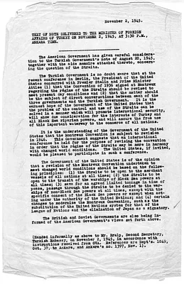 Memorandum, Text of Note Delivered to the Minister of Foreign Affairs of Turkey