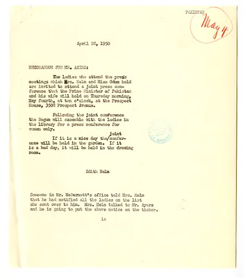 Memorandum from Edith Helm to Eben Ayers with Related Note