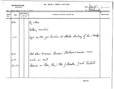 Lady Bird Johnson's Daily Diary Entry, 1/15/1964