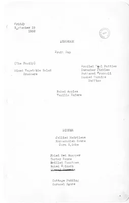 White House Luncheon and Dinner Menu