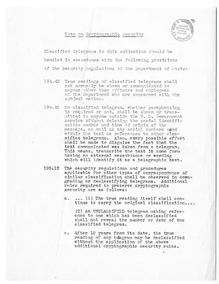 Memorandum, Note on Cryptographic Security