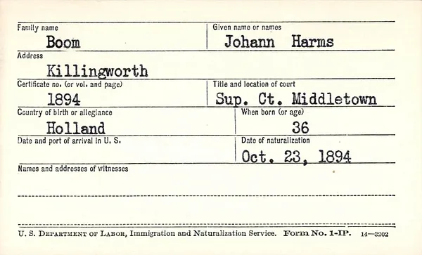 Naturalization Index, Middlesex Superior Court, 1844-1955, Boom-Coy