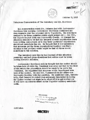 Memorandum of Telephone Conversation with Secretary of State Dean Acheson and Averell Harriman