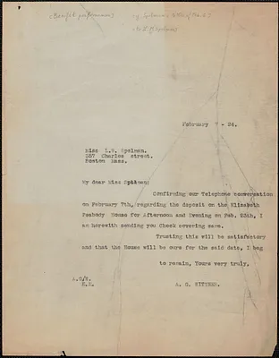 A.G. Wittner typed letter (copy) to Miss L. W. Spelman, Boston, Mass., February 7, 1924
