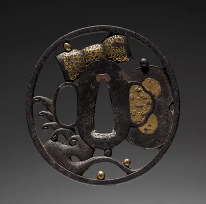 Sword Guard (Tsuba) with Drum in Waves
